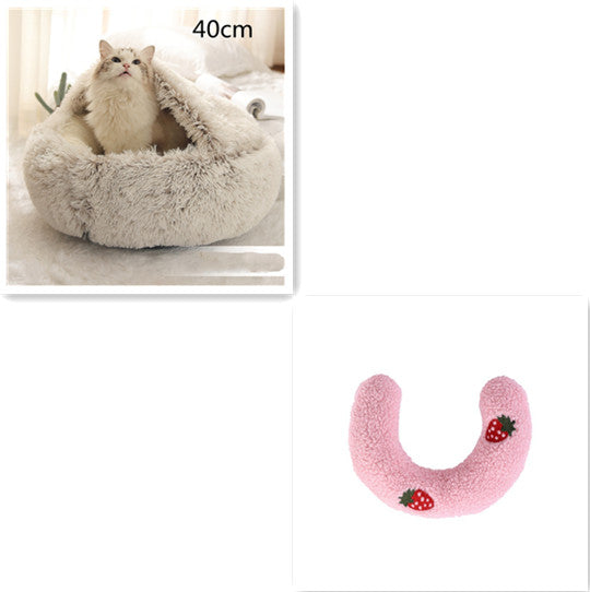 2-in-1 PetPlush Round Warm Winter House Bed for Dogs & Cats