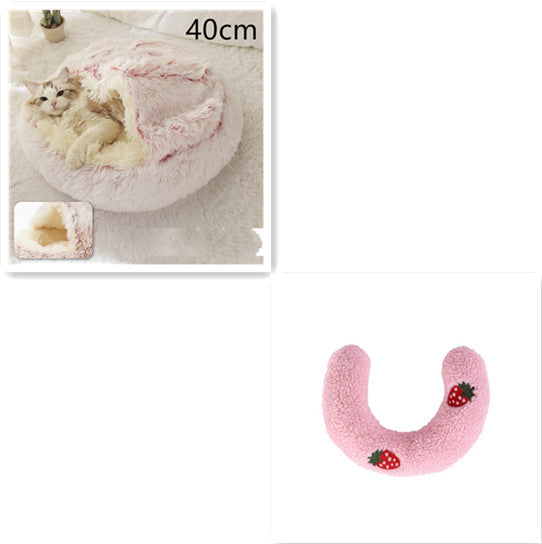 2-in-1 PetPlush Round Warm Winter House Bed for Dogs & Cats